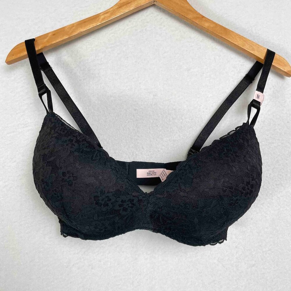 Victoria's Secret NWT Wireless Padded Black Lace Push Up Bra Womens Size 34DDD